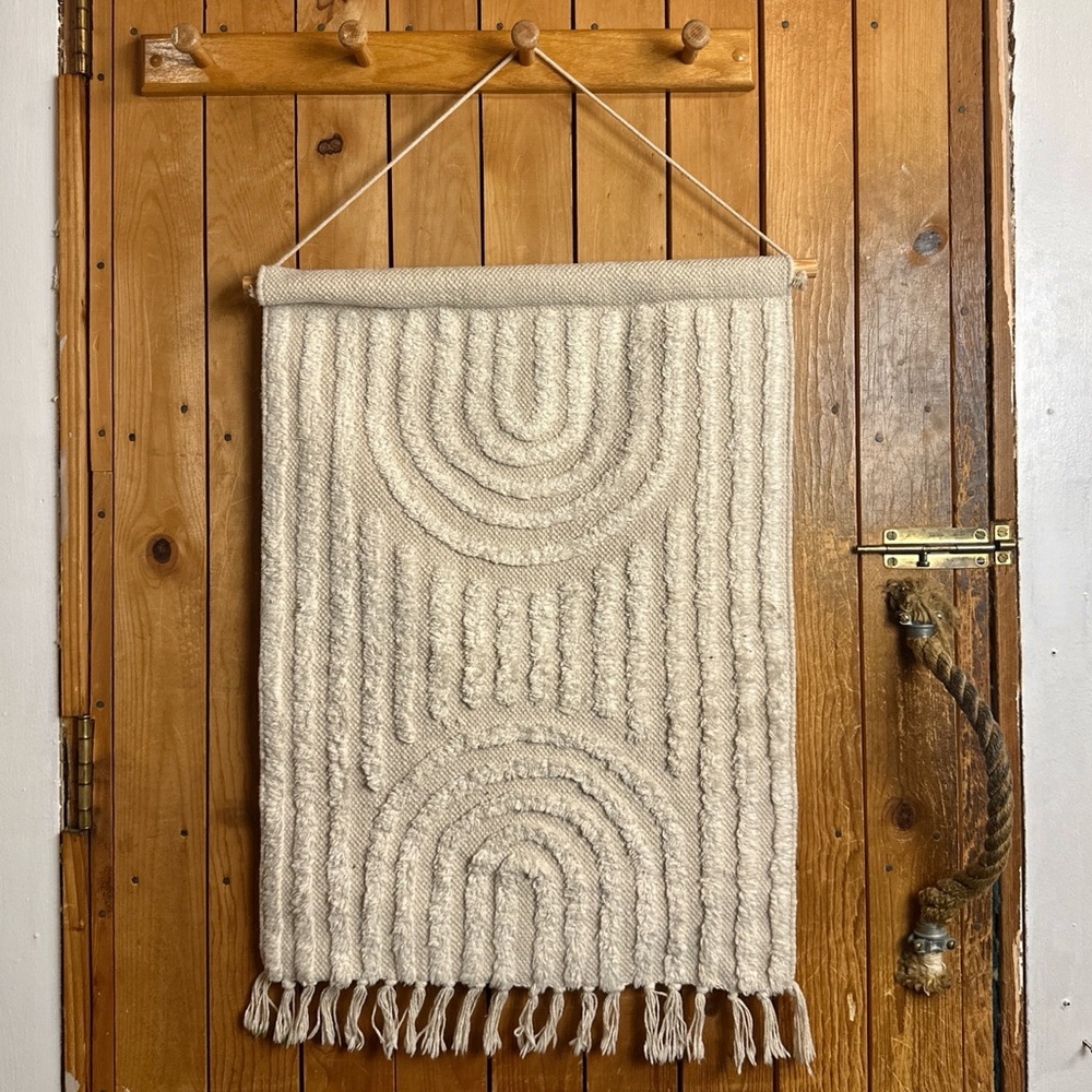 Urban Outfitters Cream Tufted Jones Wall Hanging Home Decor with Fringe